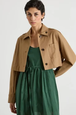 Giacca crop in twill stretch - Cammello