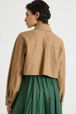 Giacca crop in twill stretch - Cammello