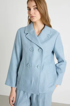 Giacca doppiopetto modello caban - Azzurro