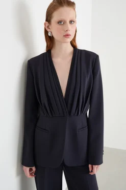Giacca drappeggiata in crepe - Blu