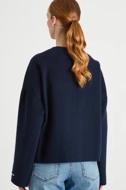 Giacca girocollo con bottone - Blu