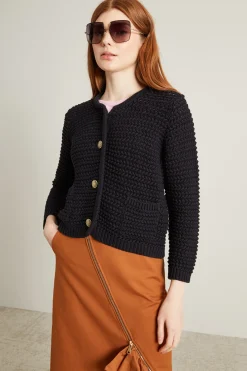 Giacca in cotone crochet - Nero