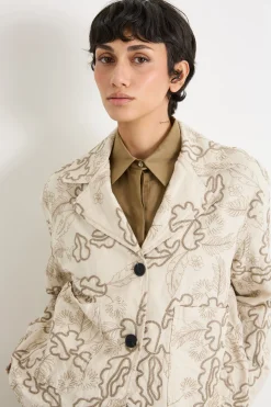 Giacca in drill ricamato - Avorio Beige