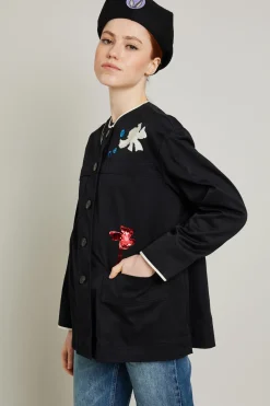 Giacca in gabardina con ricami - Nero