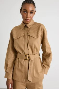 Giacca in gabardina ricamata - Cammello