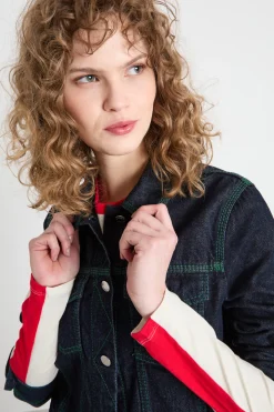Giacca in jeans con impunture - Blu