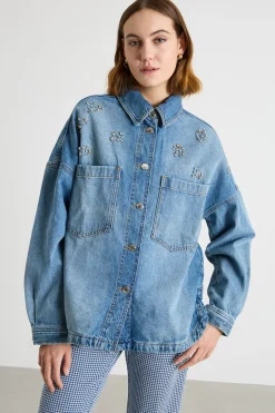 Giacca in jeans con strass - Azzurro