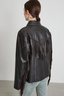 Giacca in nappa con frange - Marrone