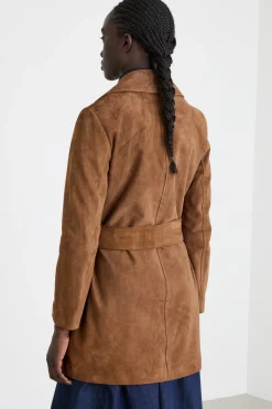 Giacca in pelle con cintura - Marrone