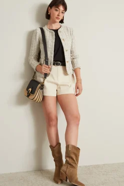 Giacca in tweed con bottoni - Avorio