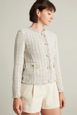 Giacca in tweed con bottoni - Avorio