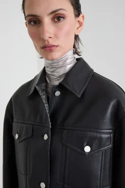 Giacca over in pelle - Nero