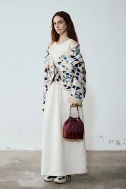 Giacca patchwork in cotone trapuntato - Beige Blu
