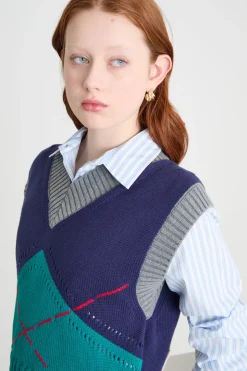Gilet aderente - Blu Verde Grigio