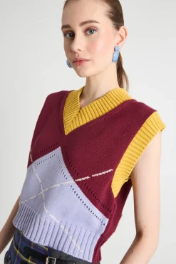 Gilet aderente - Bordeaux Lilla Giallo