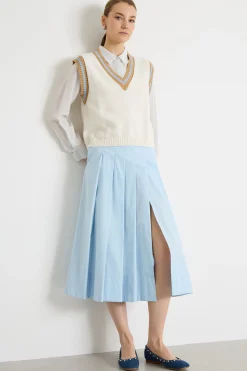 Gilet aderente con bordi rigati - Bianco Cammello Azzurro