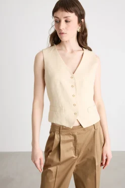 Gilet aderente con cinturino posteriore - Beige