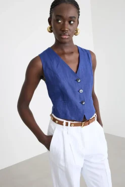 Gilet aderente in tela - Blu
