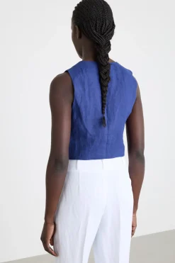 Gilet aderente in tela - Blu
