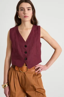Gilet aderente in tela - Bordeaux