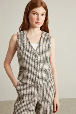 Gilet con bottoni - Ecru Nero