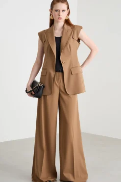 Gilet con rever a lancia - Cammello