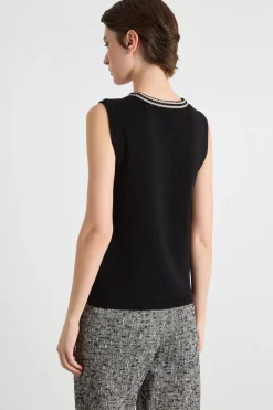 Gilet con scollo a contrasto - Nero