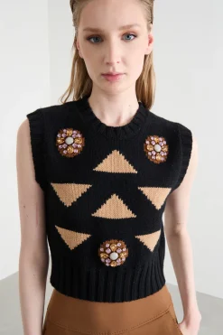 Gilet crop - Nero Cammello