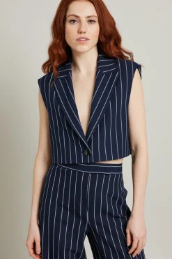 Gilet cropped gessato - Blu