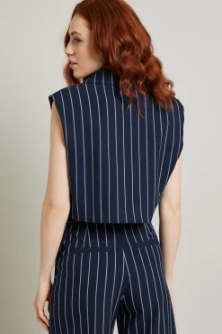 Gilet cropped gessato - Blu