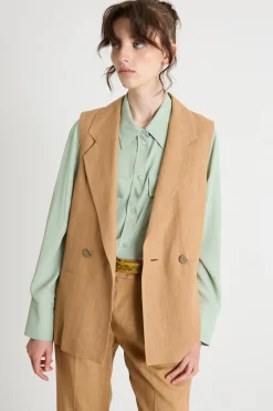 Gilet doppiopetto con apertura posteriore - Cammello