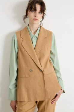Gilet doppiopetto con apertura posteriore - Cammello