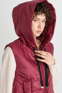 Gilet imbottito con cappuccio in tela antigoccia - Bordeaux