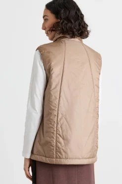 Gilet imbottito in tela antigoccia - Cammello