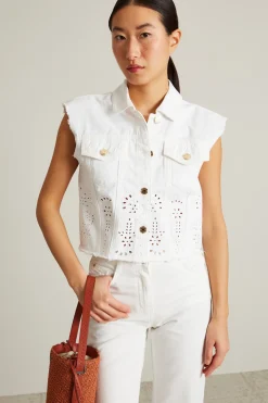 Gilet in bull con ricamo - Bianco