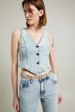 Gilet in denim - Azzurro Chiaro