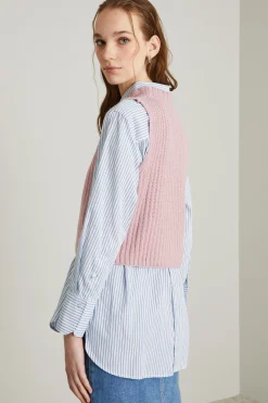 Gilet in filato di lana a coste - Rosa