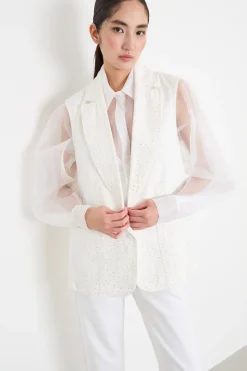 Gilet in jeans con strass - Bianco