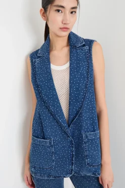 Gilet in jeans con strass - Blu