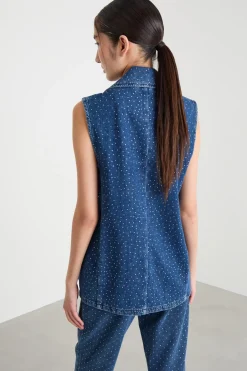 Gilet in jeans con strass - Blu