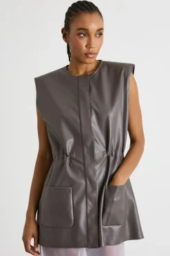 Gilet in jersey spalmato - Marrone