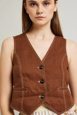 Gilet in lino - Marrone