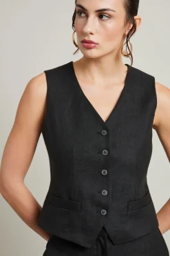 Gilet in lino - Nero