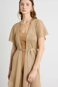 Gilet in maglia con frange - Cammello Oro