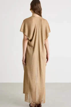 Gilet in maglia con frange - Cammello Oro