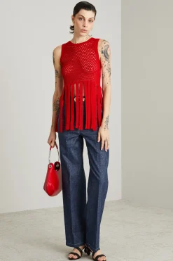 Gilet in maglia con frange - Rosso