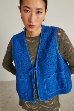 Gilet in pizzo macramè - Blu