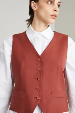 Gilet in tela di lana - Mattone