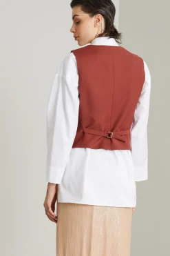 Gilet in tela di lana - Mattone