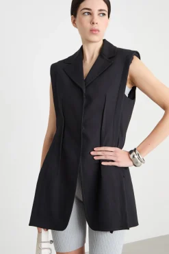 Gilet in twill impunturato - Nero